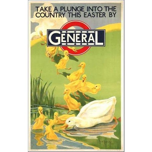 Vintage 1920’s Easter Ducks Local Bus Transport Poster A3 
