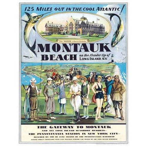 Vintage 1920;s Montauk Beach Long Island USA Tourism Poster 