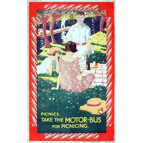Vintage 1920’s Picnics by Motor Bus English Transport Poster