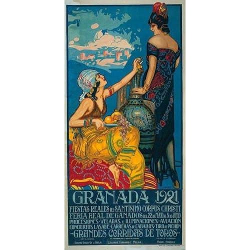 Vintage 1921 Granada Fiesta Spain Tourism Poster A3 Print - 