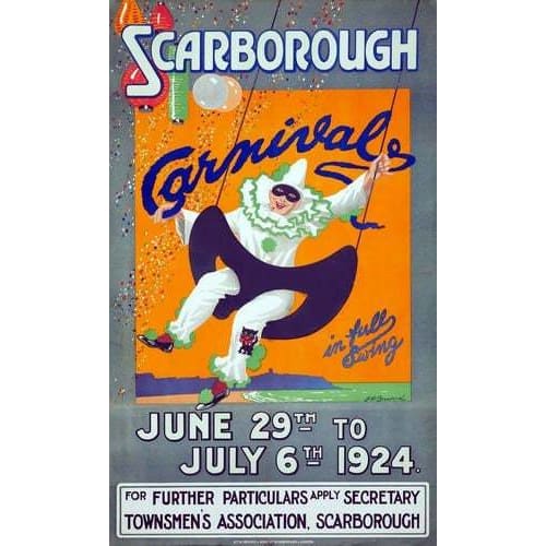 Vintage 1924 Scarborough Yorkshire Carnival Poster A3/A4 