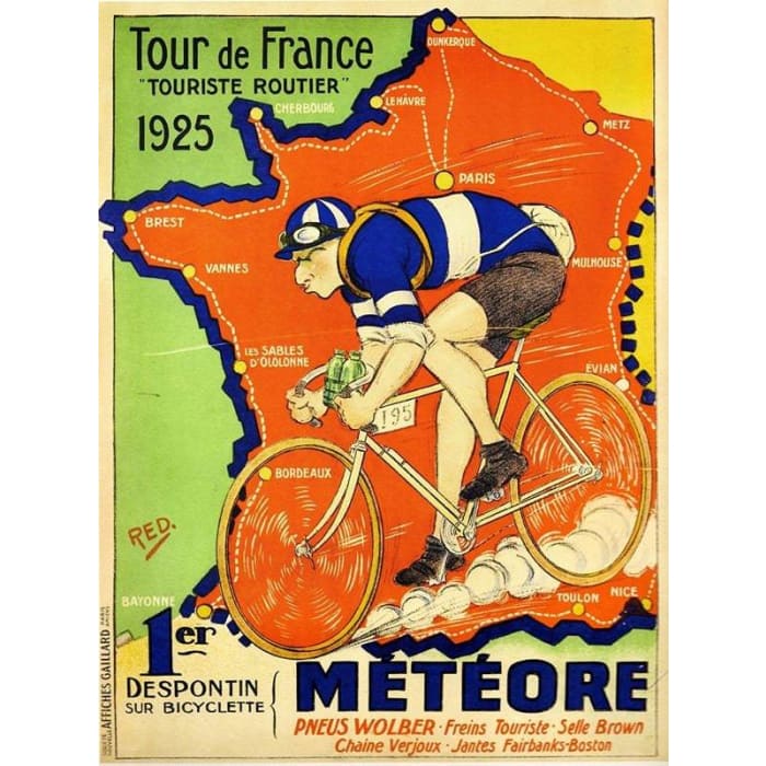 Vintage 1925 Tour De France Cycling Poster A4/A3/A2/A1 - 