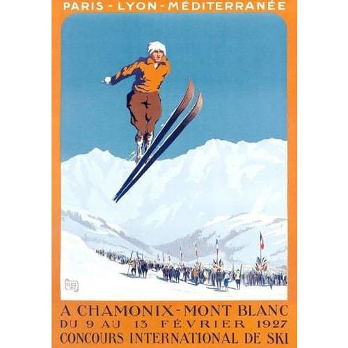 Vintage 1927 Chamonix Mont Blanc Ski Jumping Competition 