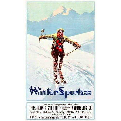 Vintage 1928 Thomas Cook Winter Sports Travel Advertisement 