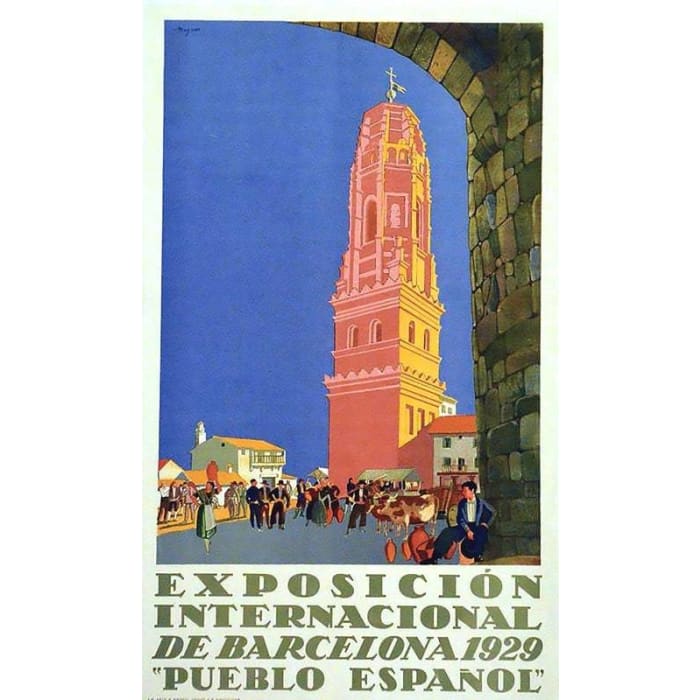 Vintage 1929 Barcelona Expo Tourism Poster Print A3/A4 - 