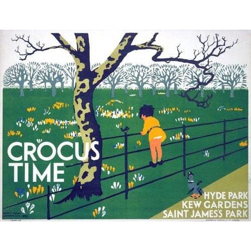 Vintage 1930 Crocus Time in London’s Parks Tourism Poster 
