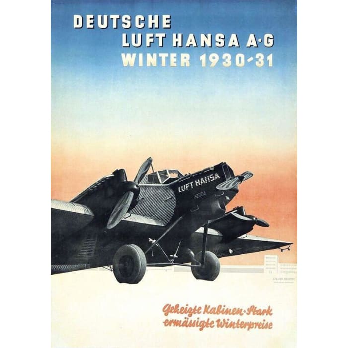 Vintage 1930 Lufthansa German Airlines Poster Print A3/A4 - 