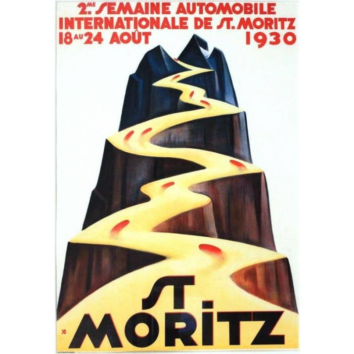 Vintage 1930 St Moritz Switzerland Motor Racing Poster Print