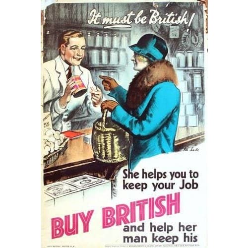Vintage 1930’s Buy British Poster 6 A3 Print - A3 - Posters 