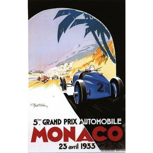 Vintage 1933 Monaco Grand Prix Poster A3/A2/A1 Print - 