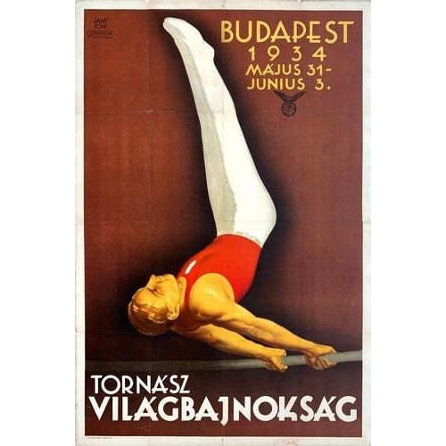 Vintage 1934 World Gymnastics Championships Budapest Poster 