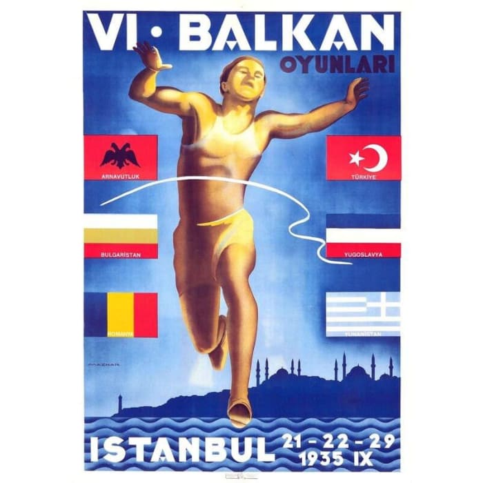 Vintage 1935 Balkan Games Athletics Poster Print A3/A4 - 
