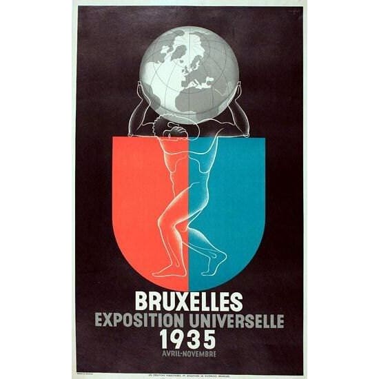 Vintage 1935 Brussels International Exhibition Poster A3 