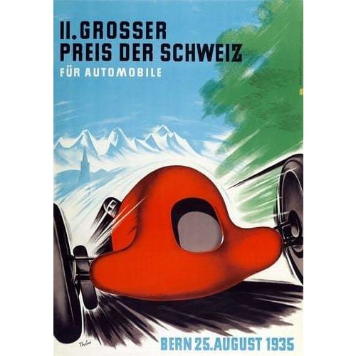 Vintage 1935 Swiss Grand Prix Motor Racing Poster A3/A4 