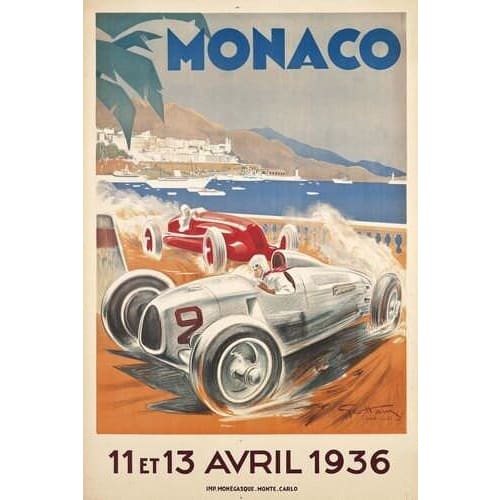 Vintage 1936 Monaco Grand Prix Motor Racing Poster A3/A2/A1 