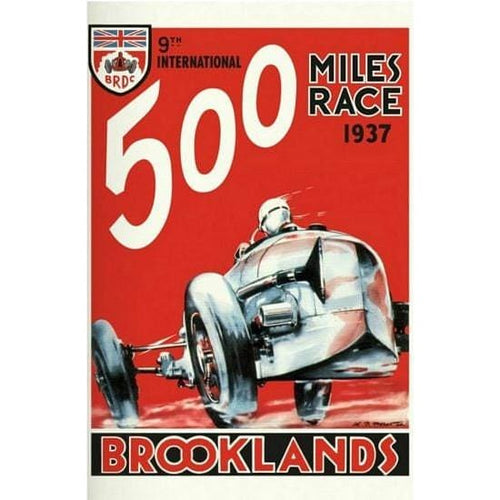 Vintage 1937 Brooklands 500 Miles Race Motor Racing Poster 