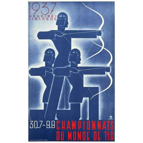 Vintage 1937 World Archery Championship Helsinki Poster 
