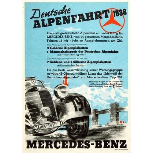 Vintage 1938 Mercedes Alpenfahrt Motor Racing Poster A3 