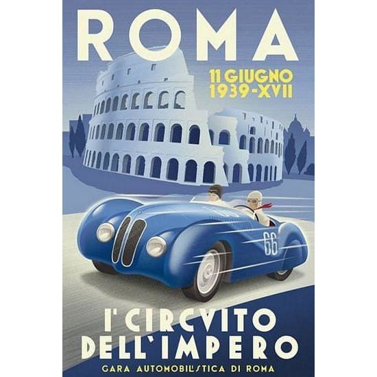 Vintage 1939 Rome Motor Racing Poster A3 Print - A3 - 