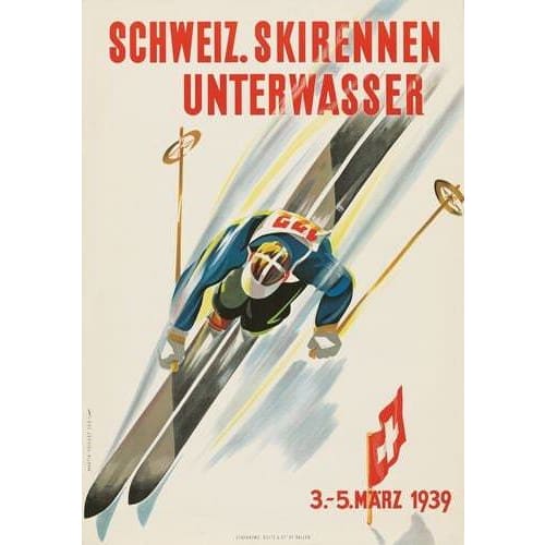 Vintage 1939 Swiss National Skiing Championships Poster A3 