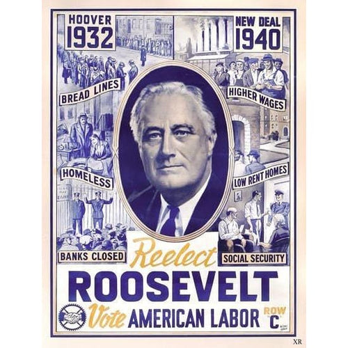 Vintage 1940’s US Roosevelt Presidential Election Poster A3 