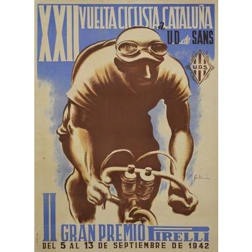 Vintage 1942 Vuelta Cataluna Cycling Poster A3 Print - A3 - 