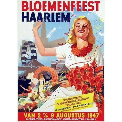 Vintage 1947 Dutch Holland Haarlem Bloemenfeest Tourism 