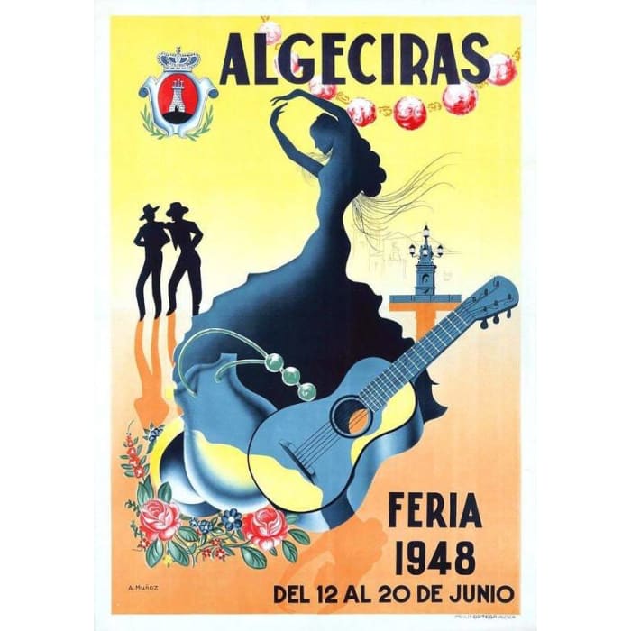 Vintage 1948 Algeciras Spain Fiesta Tourism Poster Print 