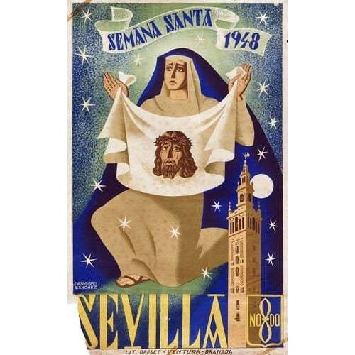 Vintage 1948 Semana Santa Festival Seville Tourism Poster 