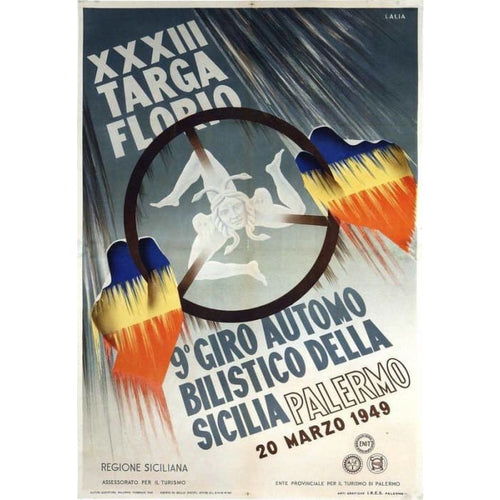 Vintage 1949 Palermo Grand Prix Motor Racing Poster Print 