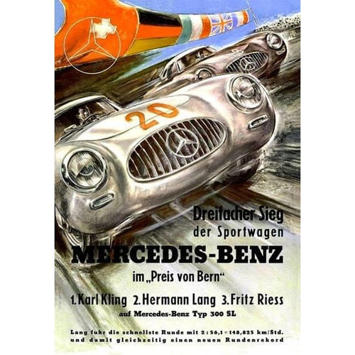 Vintage 1950’s German Mercedes Benz 300SL Racing A3 Poster 