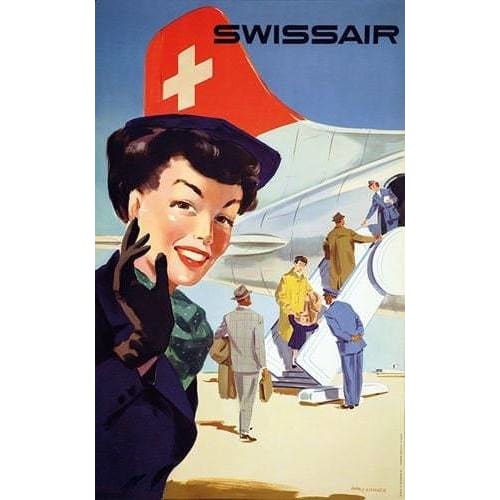 Vintage 1950’s Swissair Airline Poster A3 Print - A3 - 