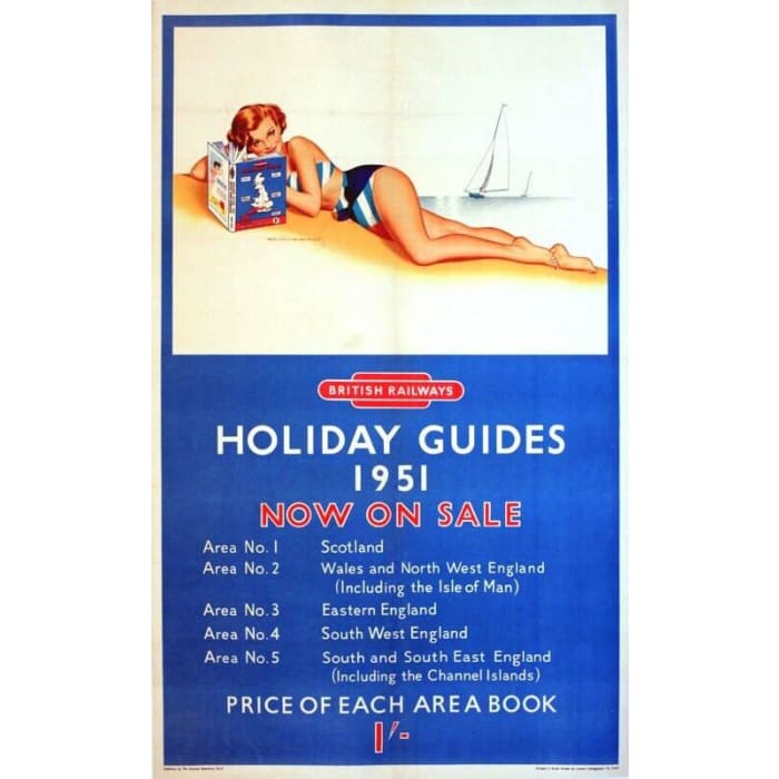 Vintage 1951 British Rail Holiday Guides Railway Poster 