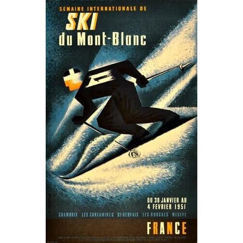 Vintage 1951 Mont Blanc Ski Competiton Poster A3 Print - A3 
