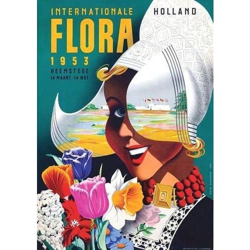 Vintage 1953 Dutch Holland Flora Festival Tourism Poster 