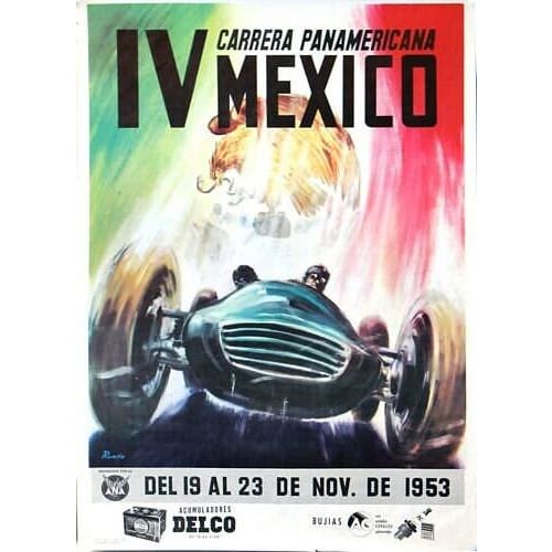 Vintage 1953 Mexico Motor Racing Poster A3/A4 Print - 