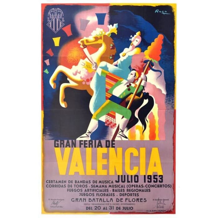 Vintage 1953 Valencia Spain Fiesta Tourism Poster Print 