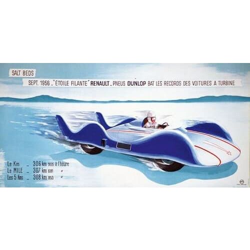 Vintage 1956 French Land Speed Record Attempt Poster A3 
