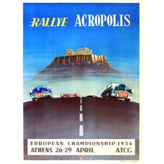 Vintage 1956 Greek Acropolis Rally Poster A3 Print - A3 - 