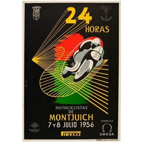 Vintage 1956 Mont Juich 24 Hour Motor Cycle Race Poster A3 