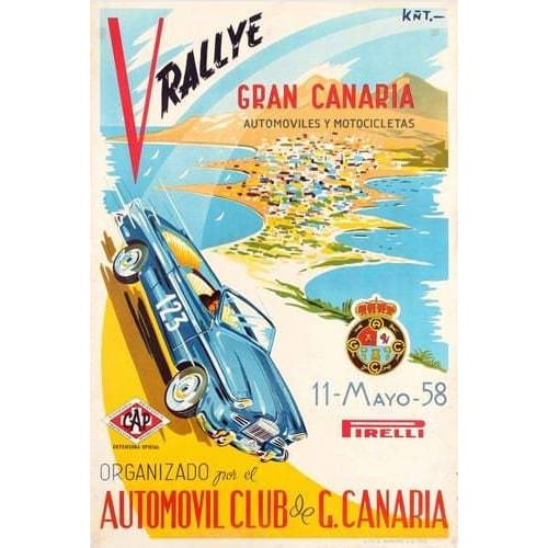 Vintage 1958 Gran Canaria Rally Motor Racing Poster A3 Print