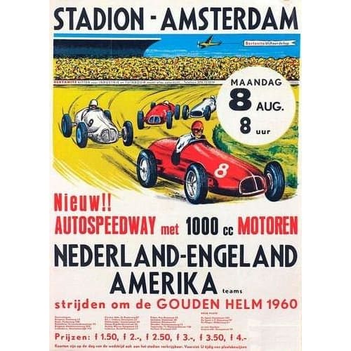 Vintage 1960 Amsterdam Motor Racing Poster A3 Print - A3 - 