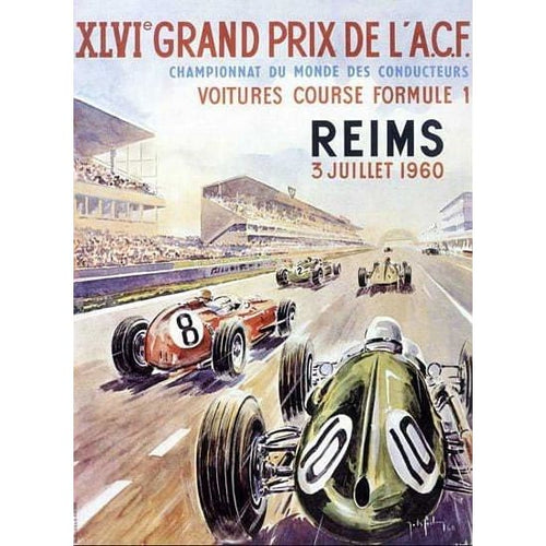 Vintage 1960 Reims French Grand Prix Motor Racing Poster A3 