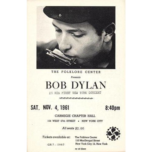Vintage 1961 Bob Dylan NYC Concert Poster A3/A4 Print - 