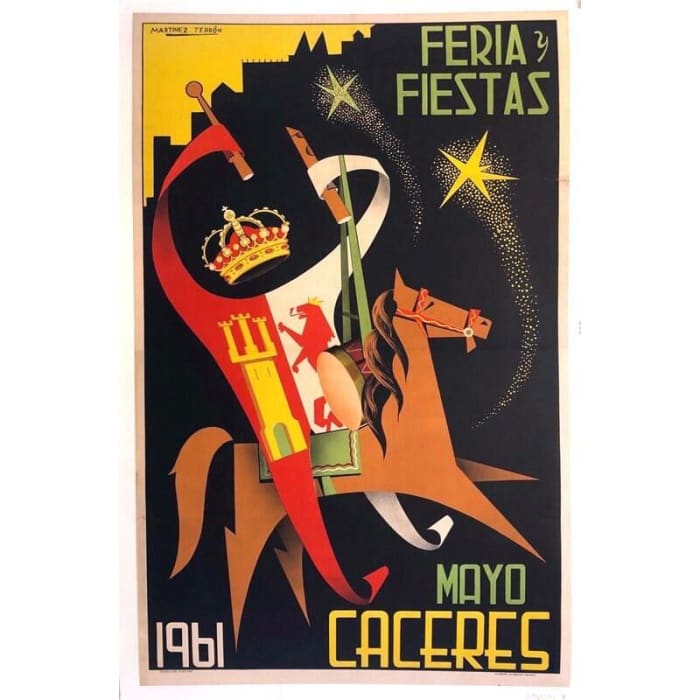 Vintage 1961 Caceres Spain Fiesta Tourism Poster Print A3/A4