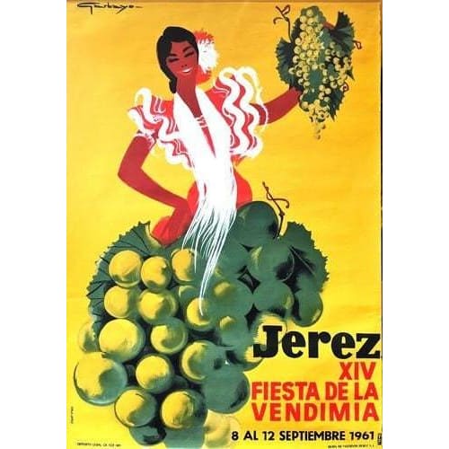 Vintage 1961 Jerez Spain Sherry Festival Tourism Poster 