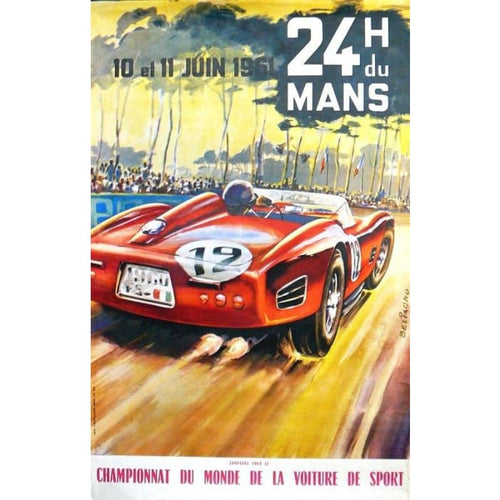 Vintage 1961 Le Mans Motor Racing Poster Print A3/A4 - 