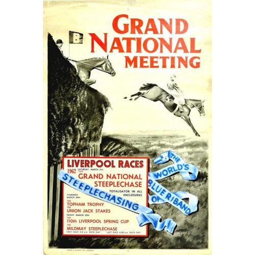 Vintage 1962 Grand National Aintree Horse Racing Poster 