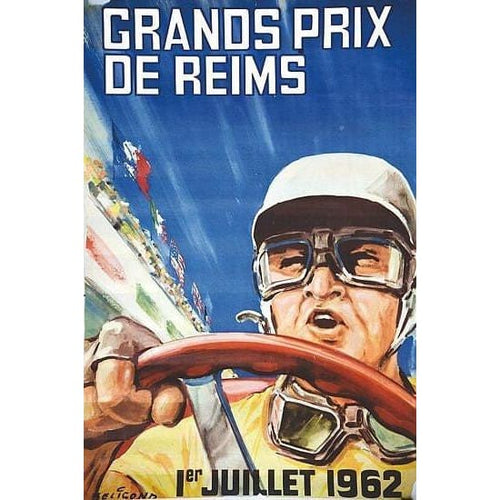 Vintage 1962 Reims French Grand Prix Motor Racing Poster A3 