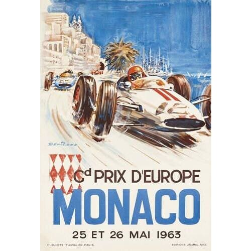 Vintage 1963 Monaco Grand Prix Motor Racing Poster A3/A2/A1 